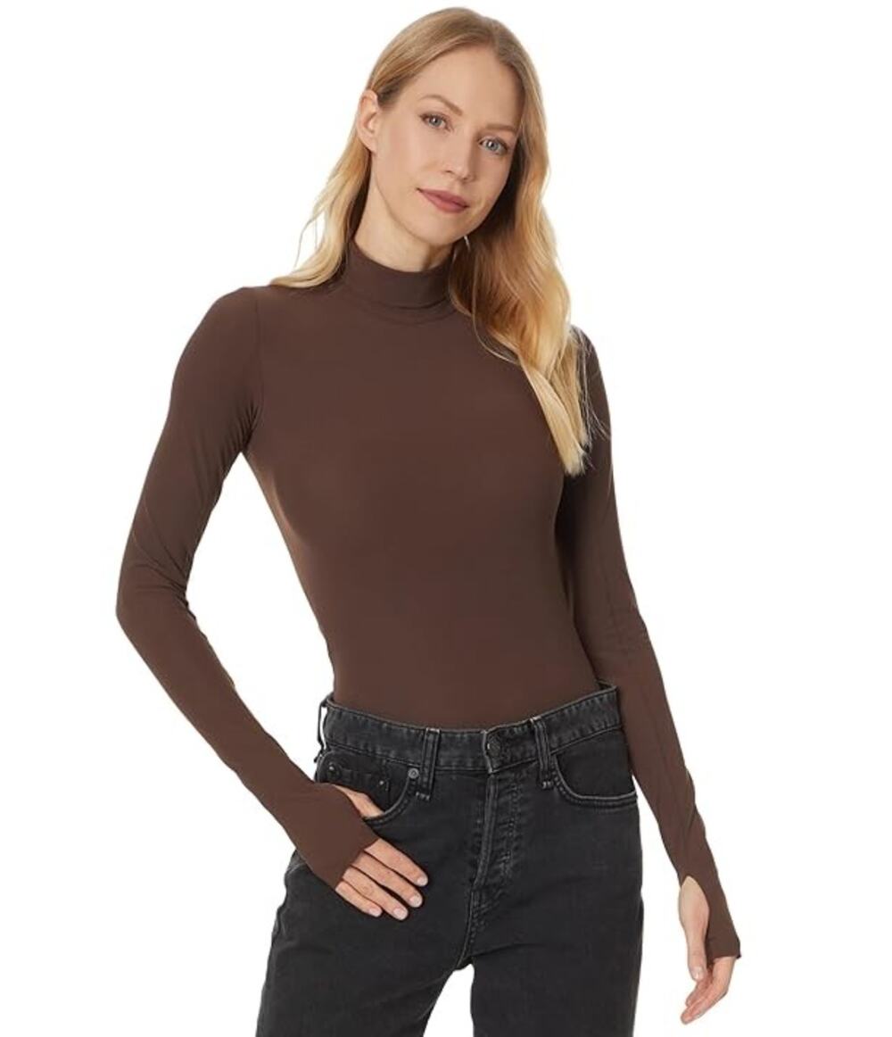 COMMANDO Women's Turtleneck Bodysuit Small Brown Long Sleeve Thumbholes NWT